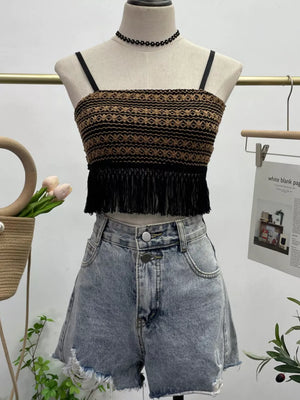Apricot Fringe Knit Cami
