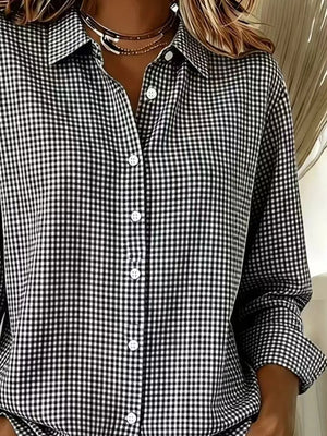 Khaki Plus Size Plaid Button Up Long Sleeve Shirt