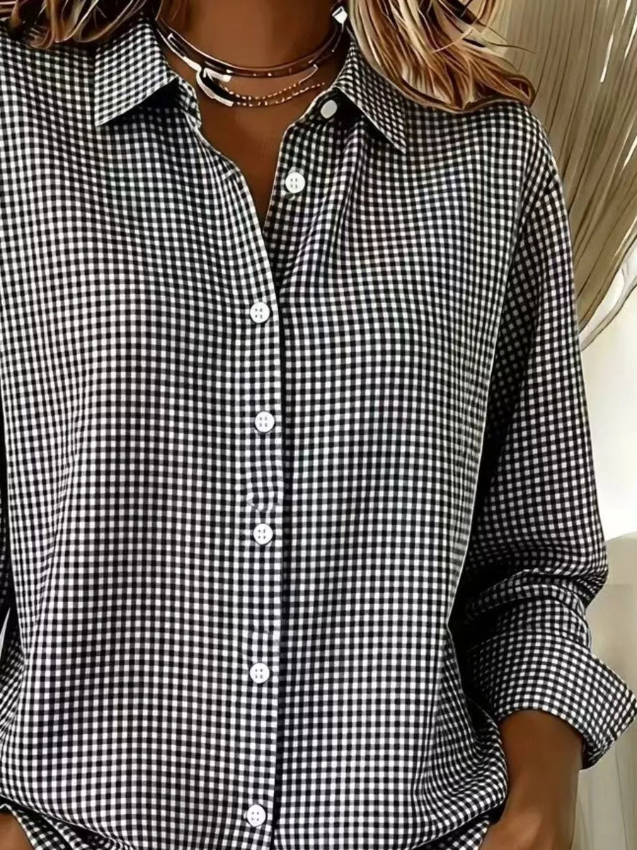 Khaki Plus Size Plaid Button Up Long Sleeve Shirt