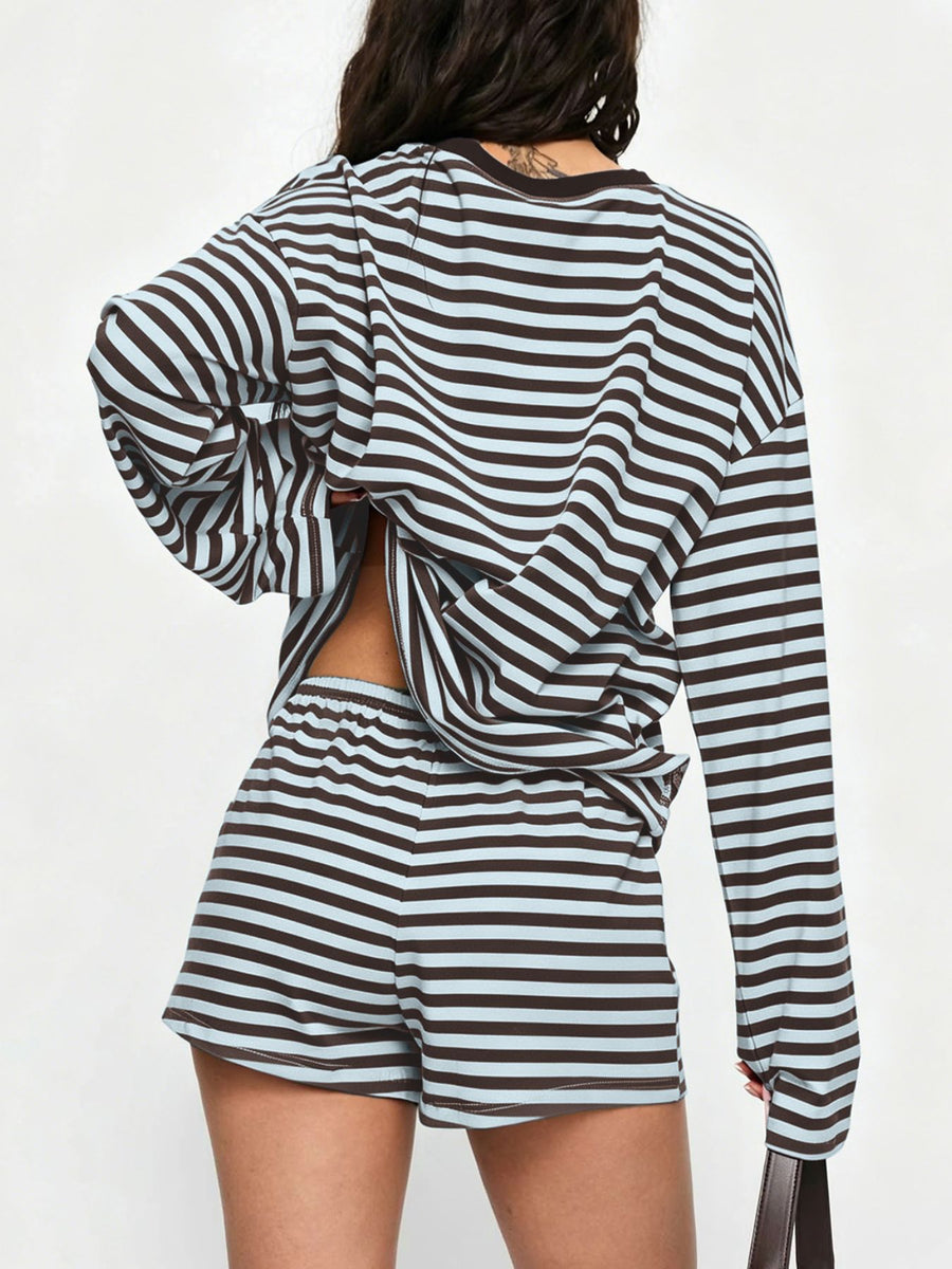Crew-Neck Mini Top in chocolate brown with two-piece