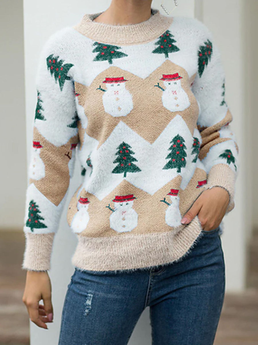Pink pullover sweater with ribbed cuffs and long sleeve
