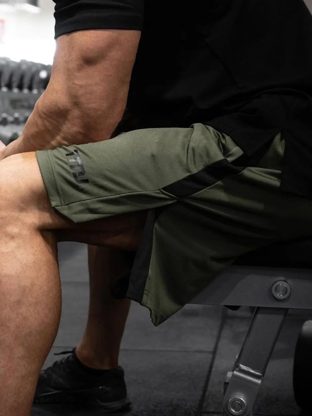 Vonili Performance Panel Shorts with Logo Detail in Army Green