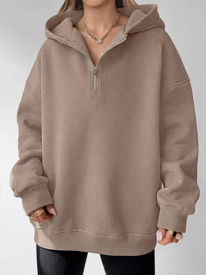 zip hoodie in red with hooded and long sleeve