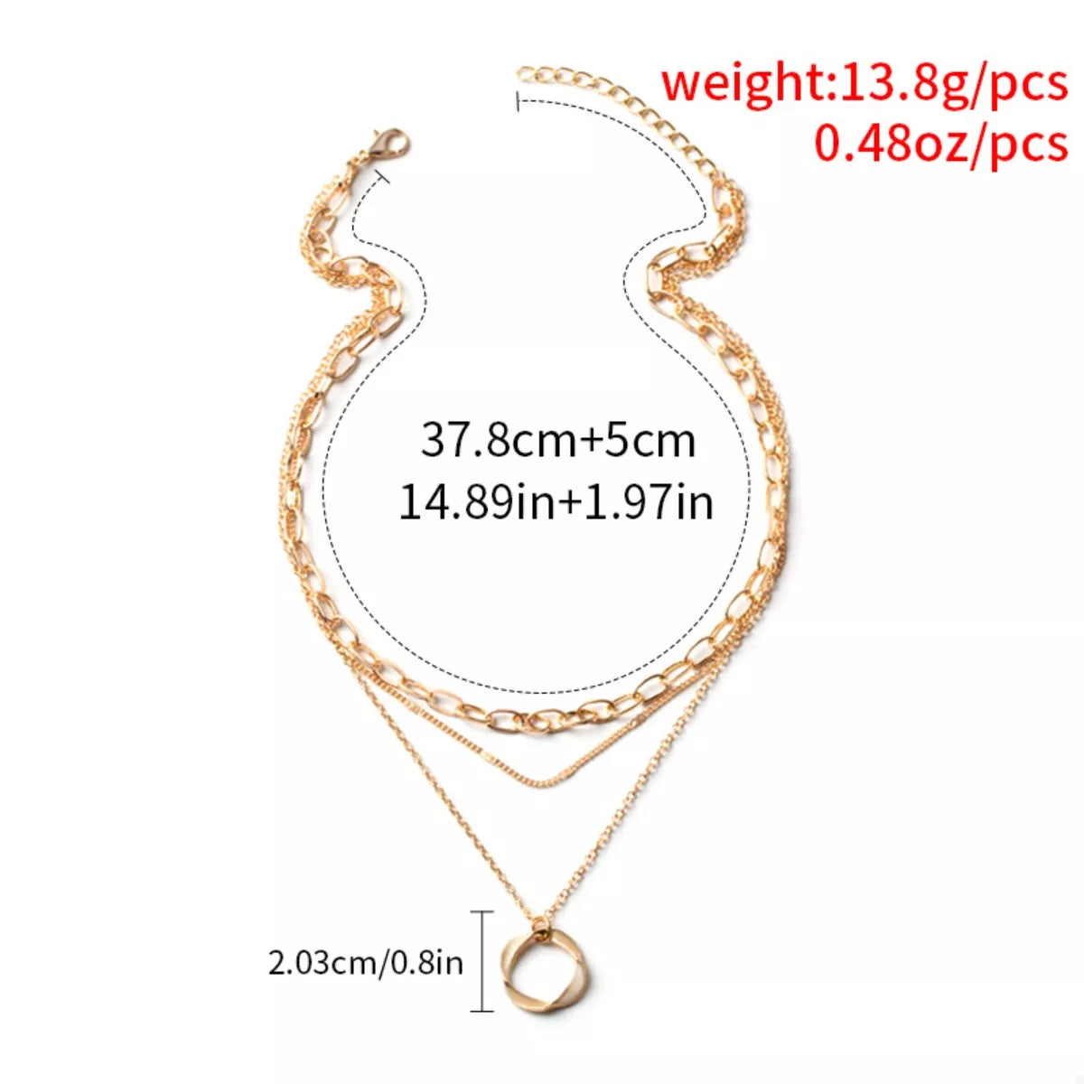 Gold layered pendant necklace with a geometric charm and adjustable chain.