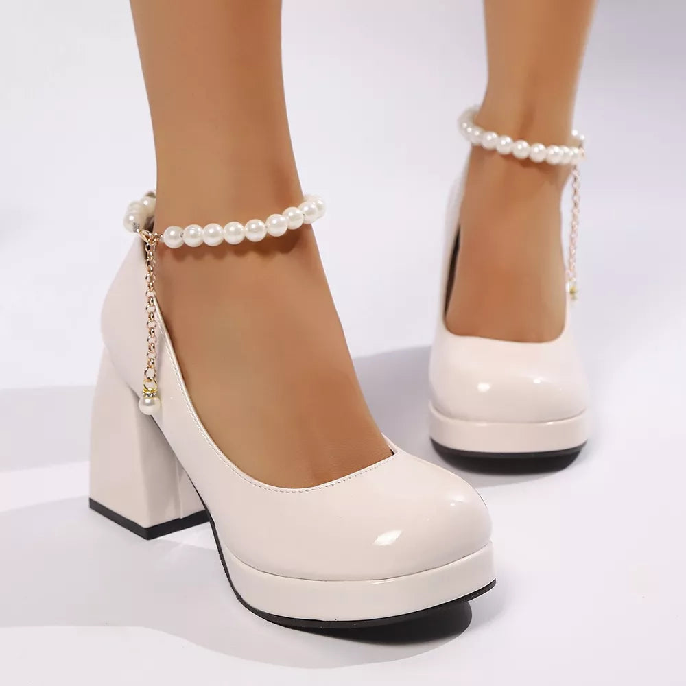 Neon Green Round Toe Block Heel Pumps