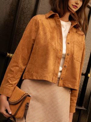 100% polyester Care instructions: Machine wash cold trucker jacket in Coffee Brown with boxy silhouette