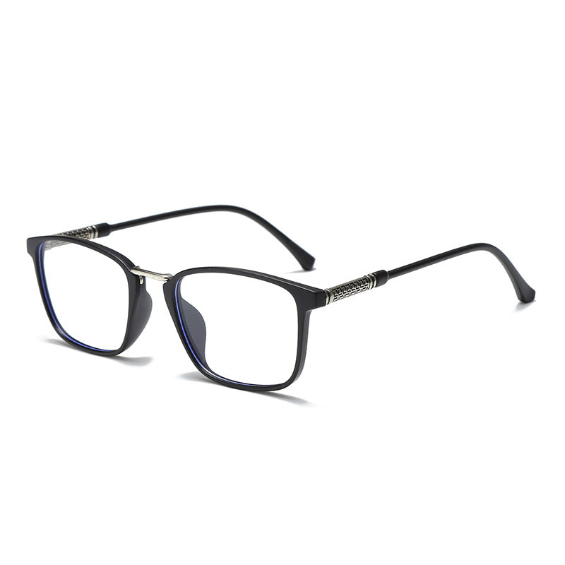 Premium anti-light glasses with black acetate frames and decorative temple accents.