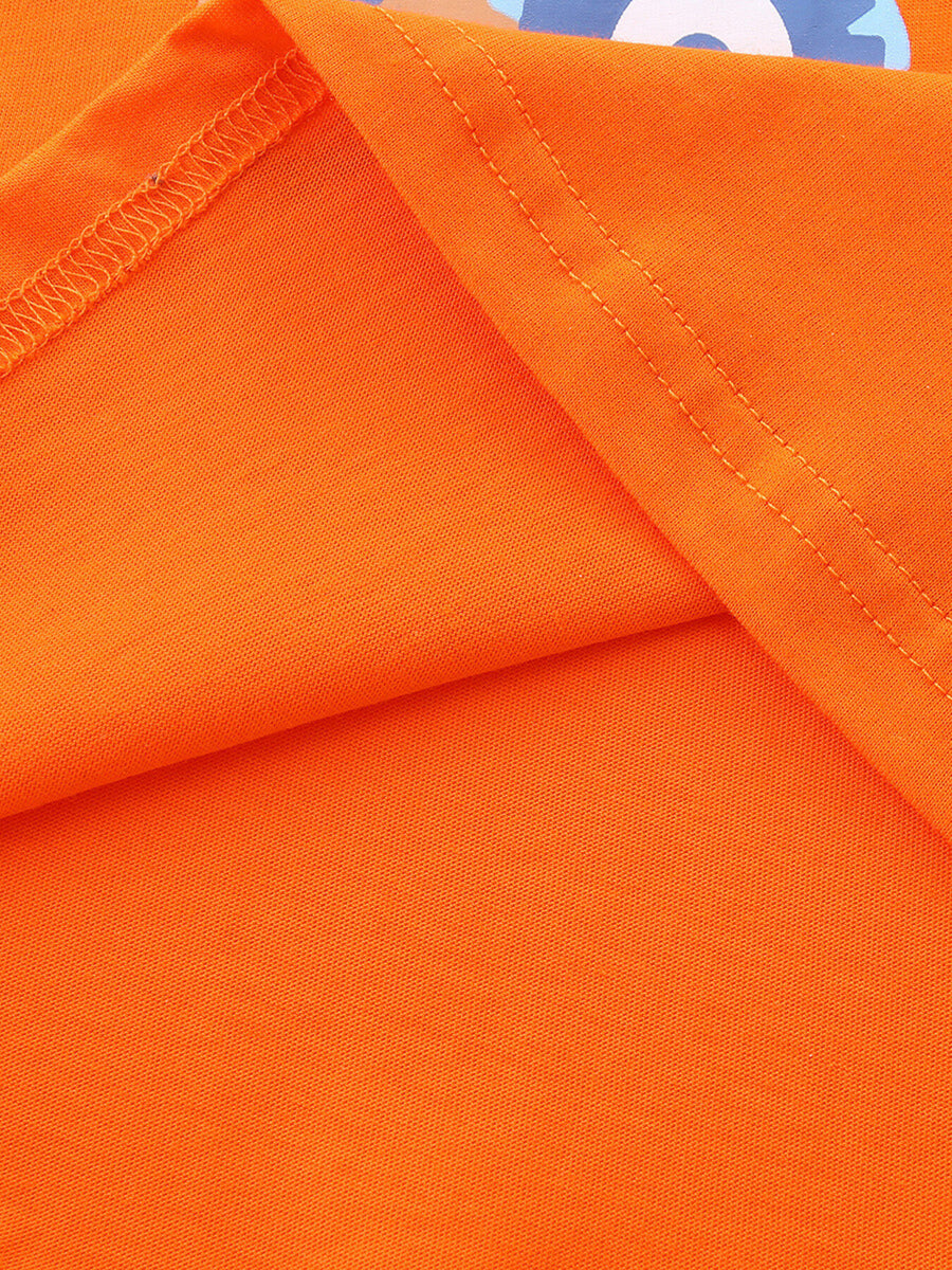 Orange cotton crew neck t-shirt with tractor print detail