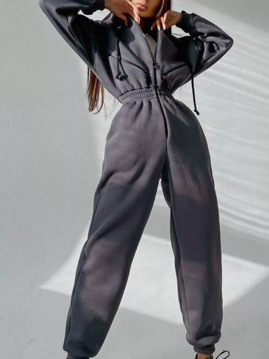 Black relaxed jumpsuit with hooded