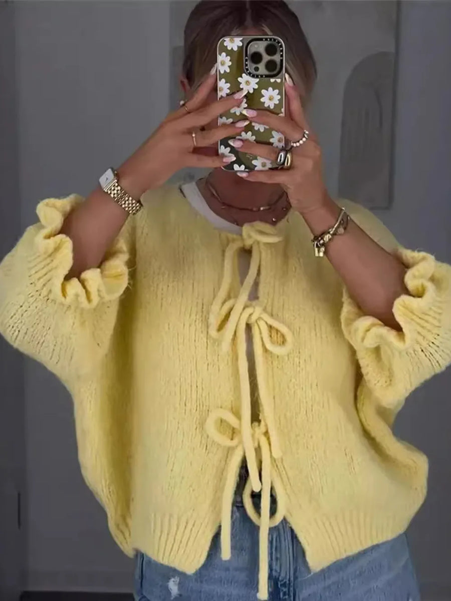Tie-front Cropped Cardigan in Yellow