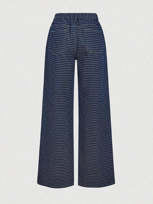 Halter Neck Denim Vest And Wide-leg Jeans Set option 20