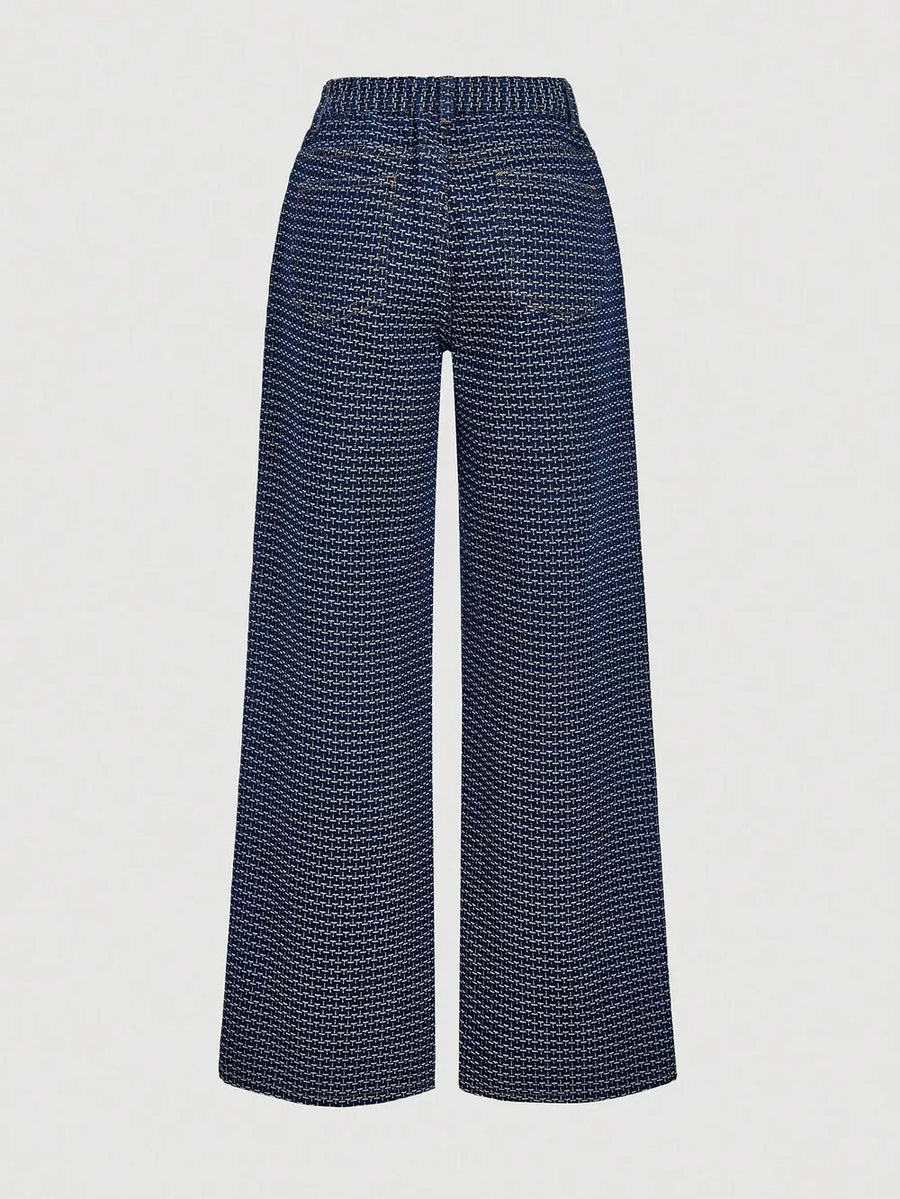 Halter Neck Denim Vest And Wide-leg Jeans Set option 20