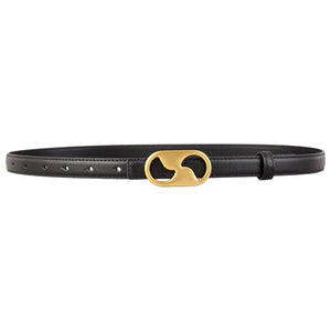 Black cowhide leather belt with gold buckle