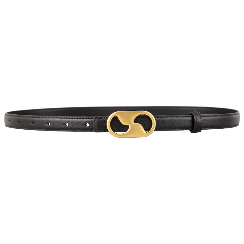 Black cowhide leather belt with gold buckle