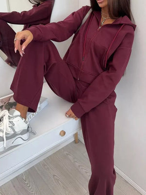 Light Gray relaxed, wide-leg lounge set with hooded