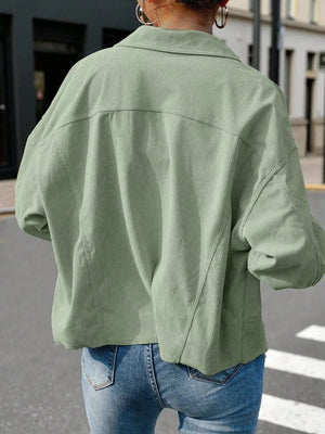 shacket in cream with collared and long sleeve