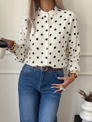 Beige Polka Dot Button-up Shirt