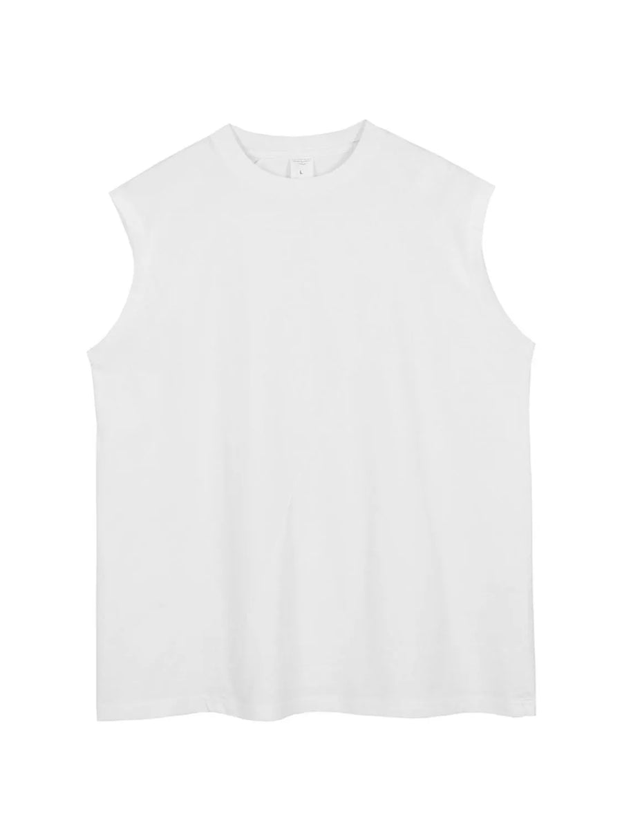 White asymmetric sleeveless tank top with a crew neck