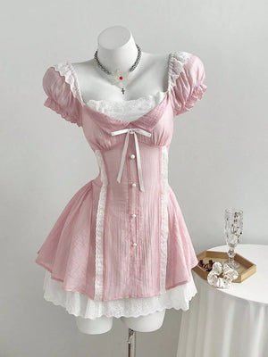 Lace Detail Cap Sleeve Mini Dress