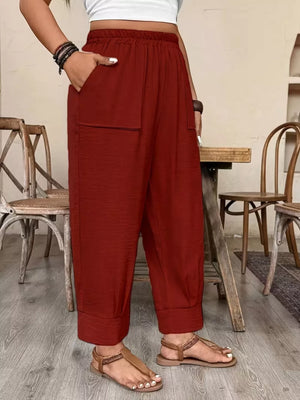 wide-leg pants in Burgundy with N/A and N/A