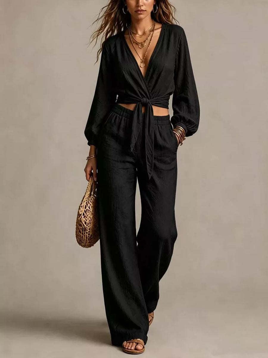 coastal Two-Piece Set in Green with v-neck