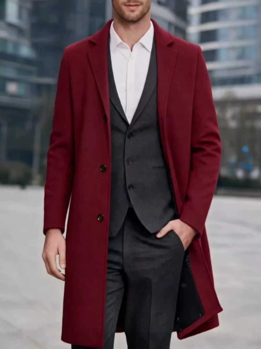 classic overcoat in Burgundy with notch lapel