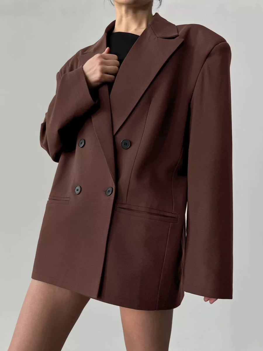 100% polyester Care instructions: Machine wash cold blazer in dark brown with oversized silhouette