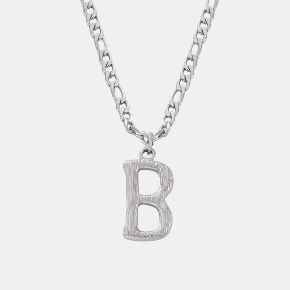 Textured initial pendant necklace with stainless steel curb chain, Style B