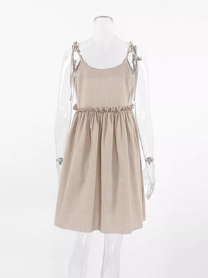 Black mini dress with frill detail and spaghetti strap