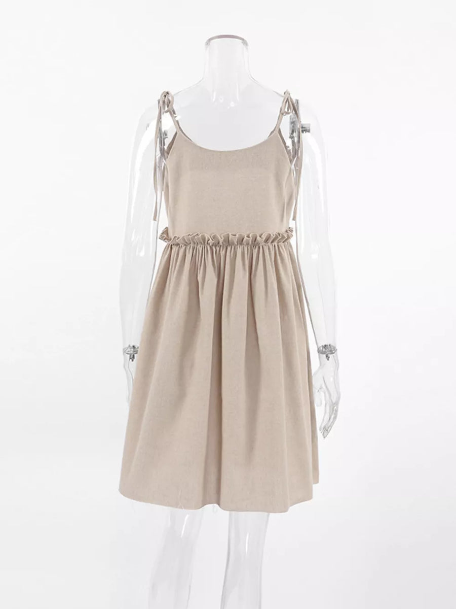 Black mini dress with frill detail and spaghetti strap