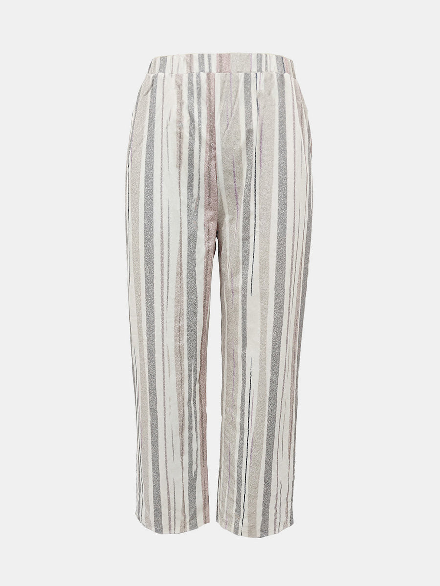 Relaxed-fit trousers in Dust Storm with vertical stripes and a subtle shimmer.