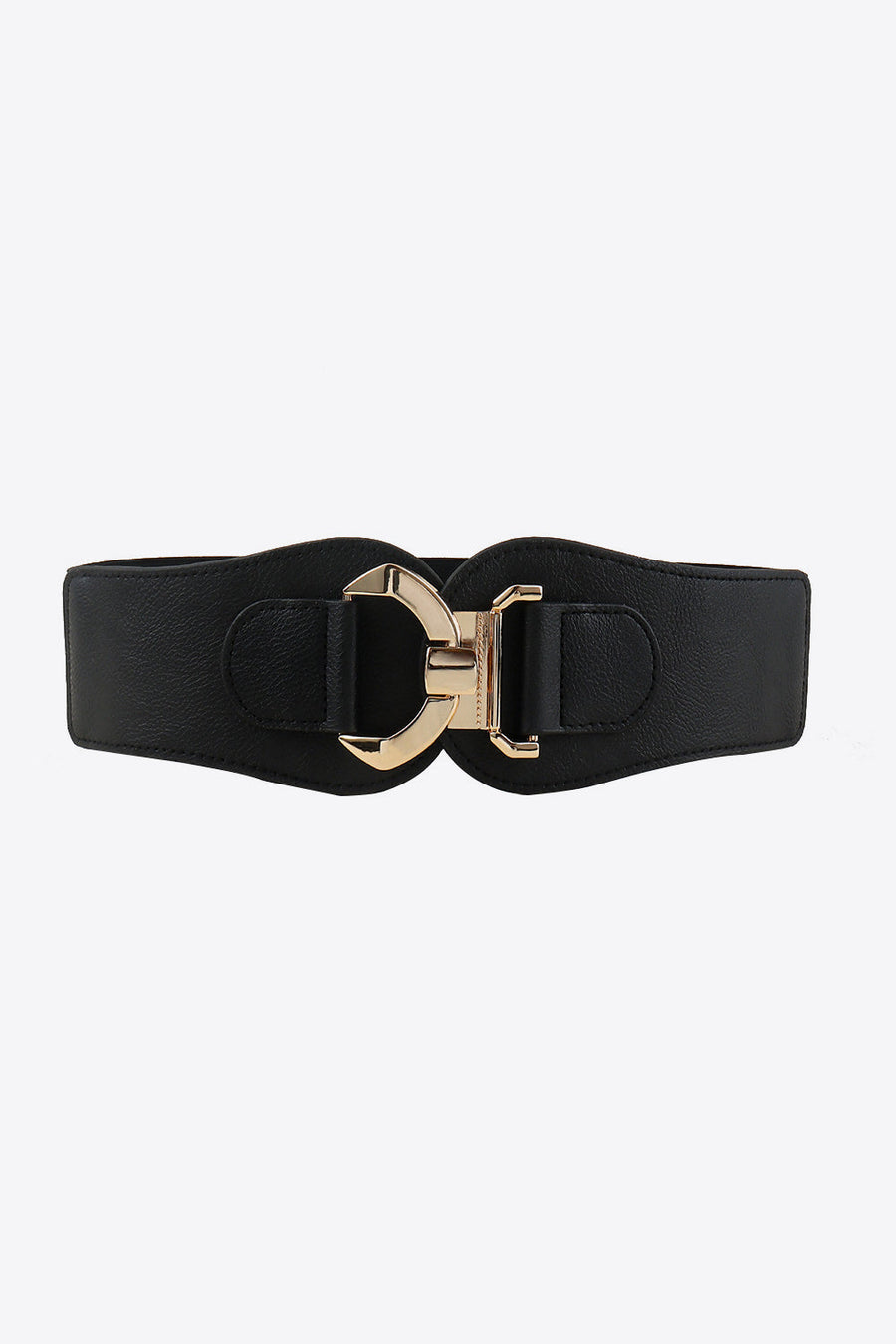 Black elasticated corset belt with sculpted gold buckle detail