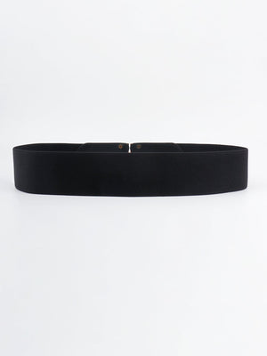 Black elastic waist belt with double D buckle detail
