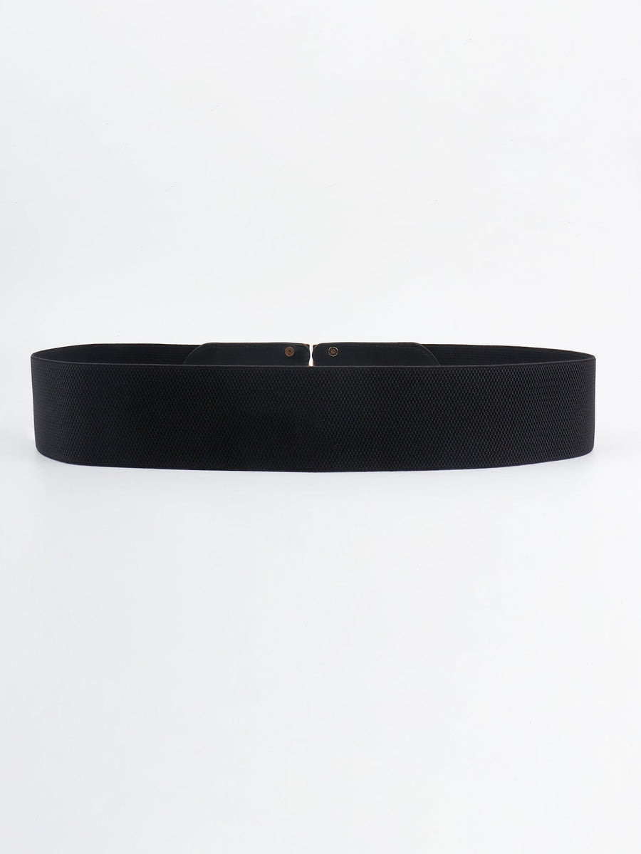 Black elastic waist belt with double D buckle detail
