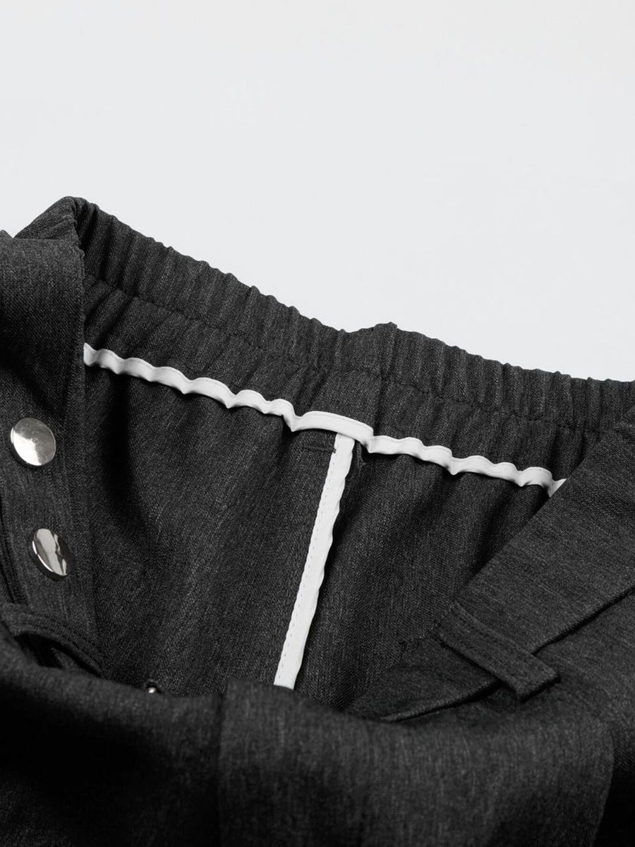 Men's Elastic-Waist High-Waisted Wide-Leg Pleated Pants in Black with high-waisted