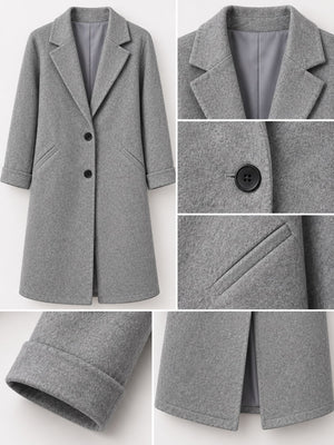 overcoat in black with buttoned and thigh-length