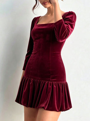 100% polyester Care instructions: Machine wash cold mini dress in Burgundy with fitted silhouette