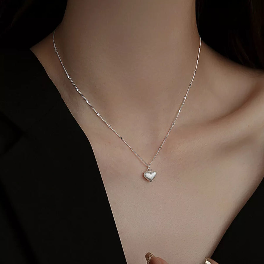 925 Sterling Silver Heart Necklace in Silver