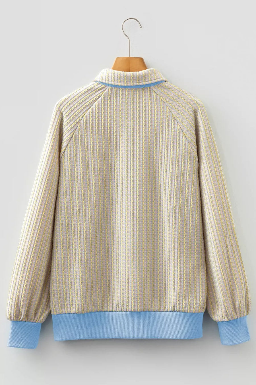 Beige with Button Front Jacquard Henley Sweatshirt in Beige