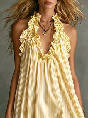Green Ruffled Trim Halter Neck Mini Dress Plus Size
