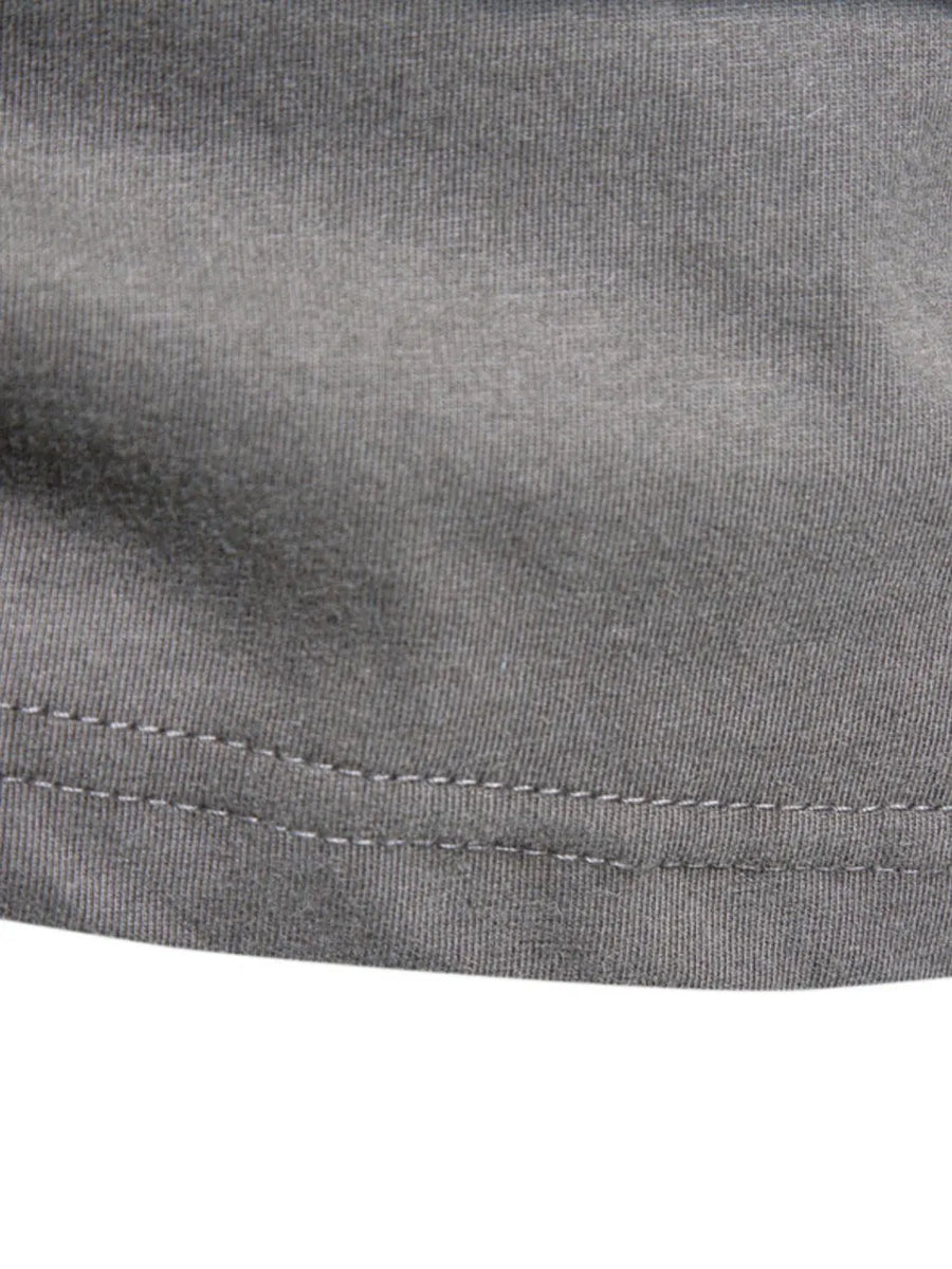 Gray textured crew-neck tee with double-stitched hem detail