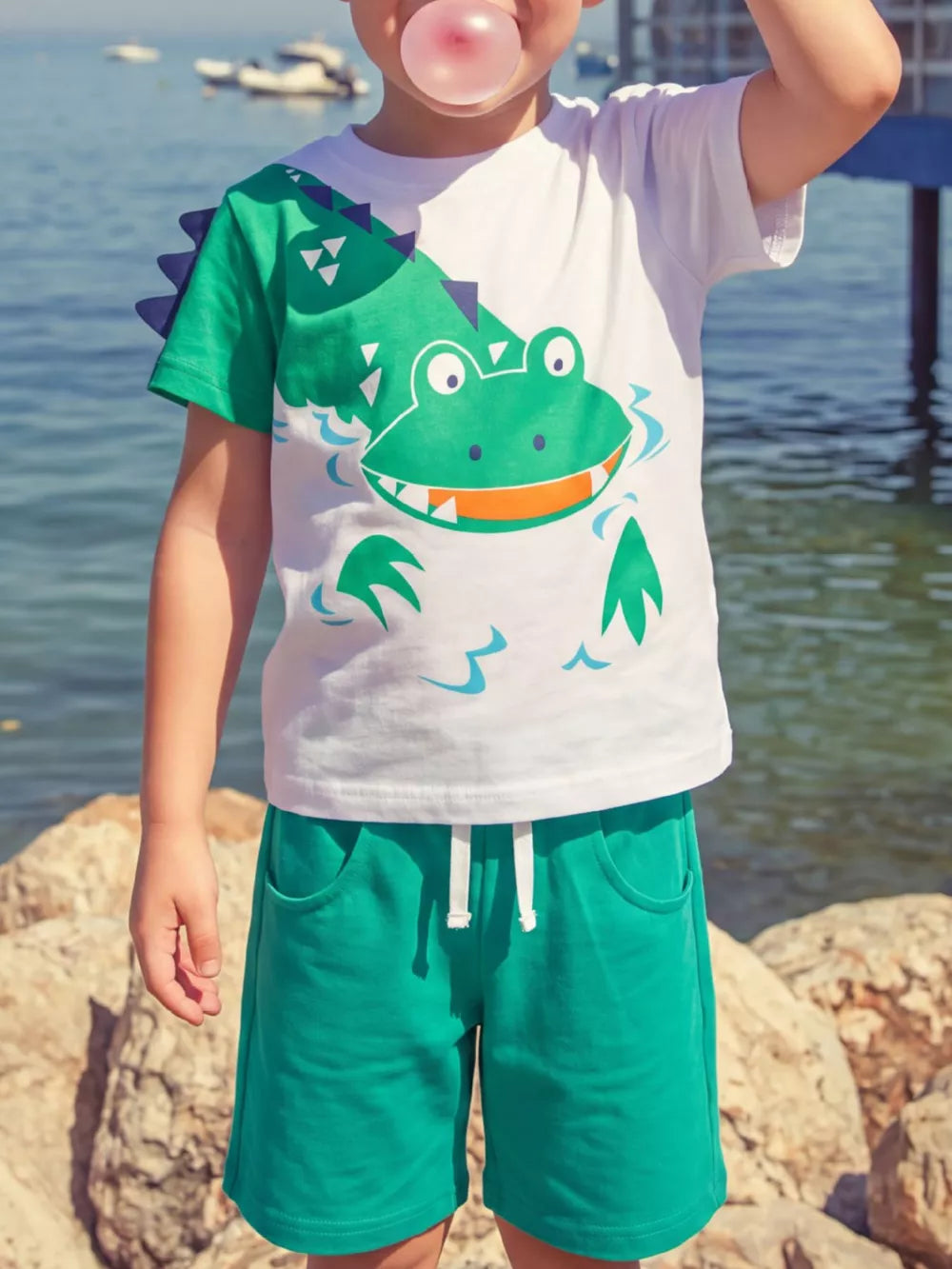 Children's Crocodile Print T-shirt And Shorts Set