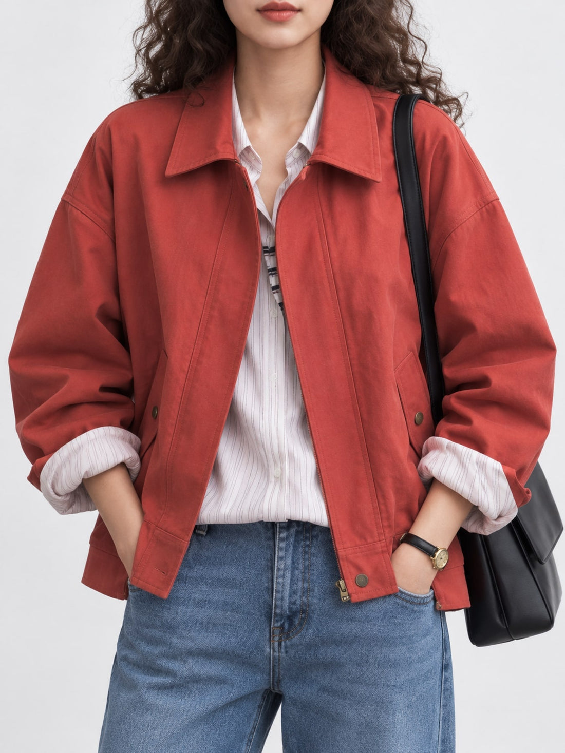 jacket in rust featuring dropped shoulder and relaxed fit