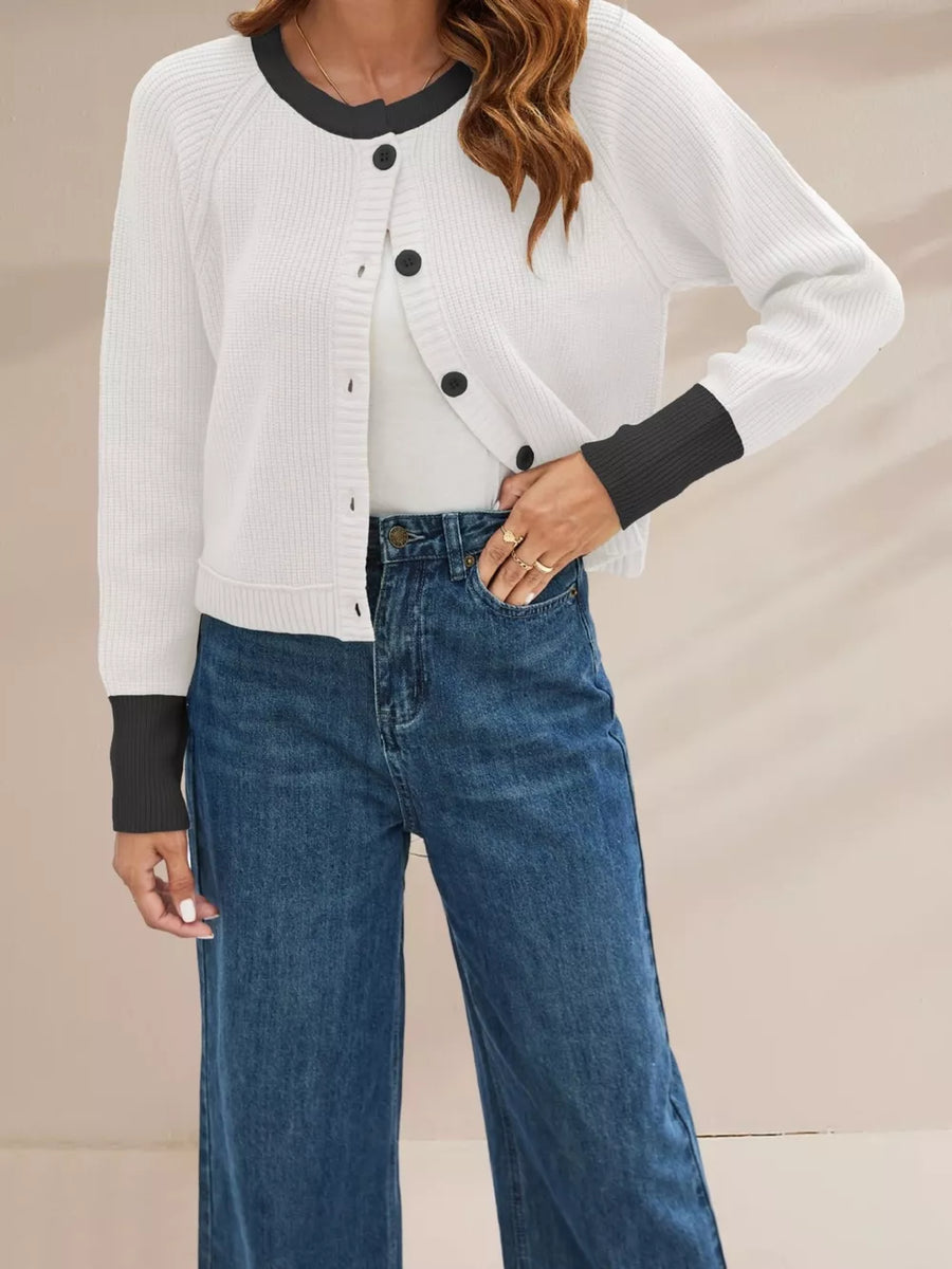 Apricot cardigan with button-front and color-block