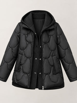 cream quilted jacket with zipper and long sleeve