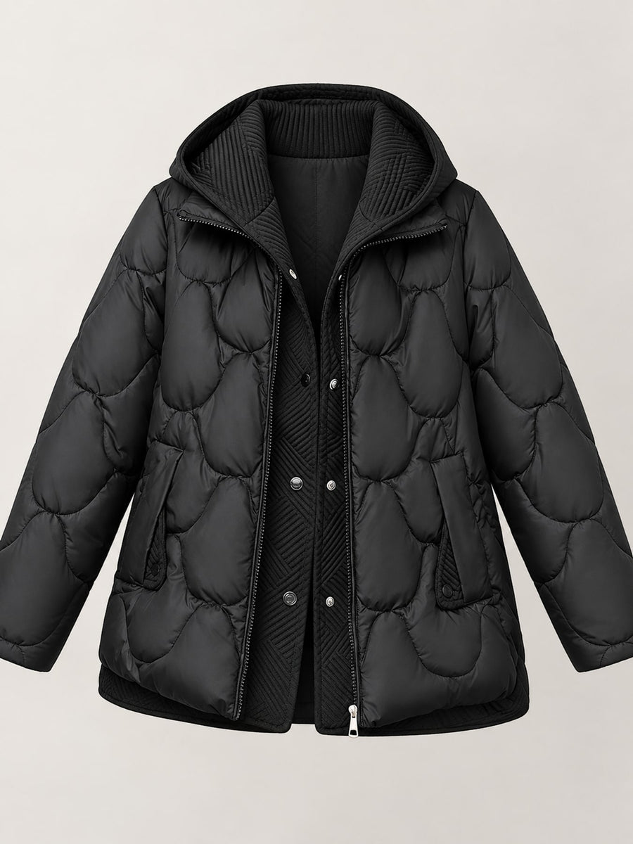 cream quilted jacket with zipper and long sleeve