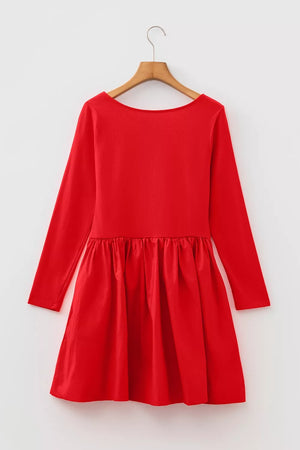U Neck Long Sleeve Fit And Flare Mini Dress option 4