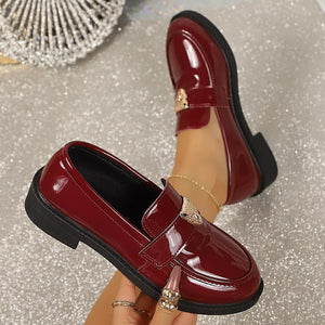 Round Toe Block Heel Loafers in fuchsia with round toe