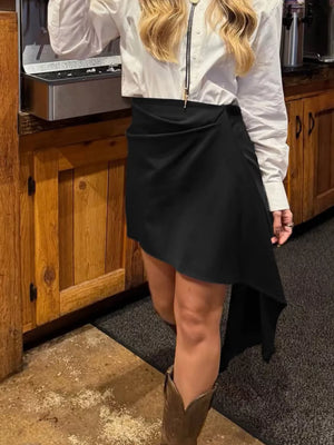 black mini skirt with asymmetrical and N/A