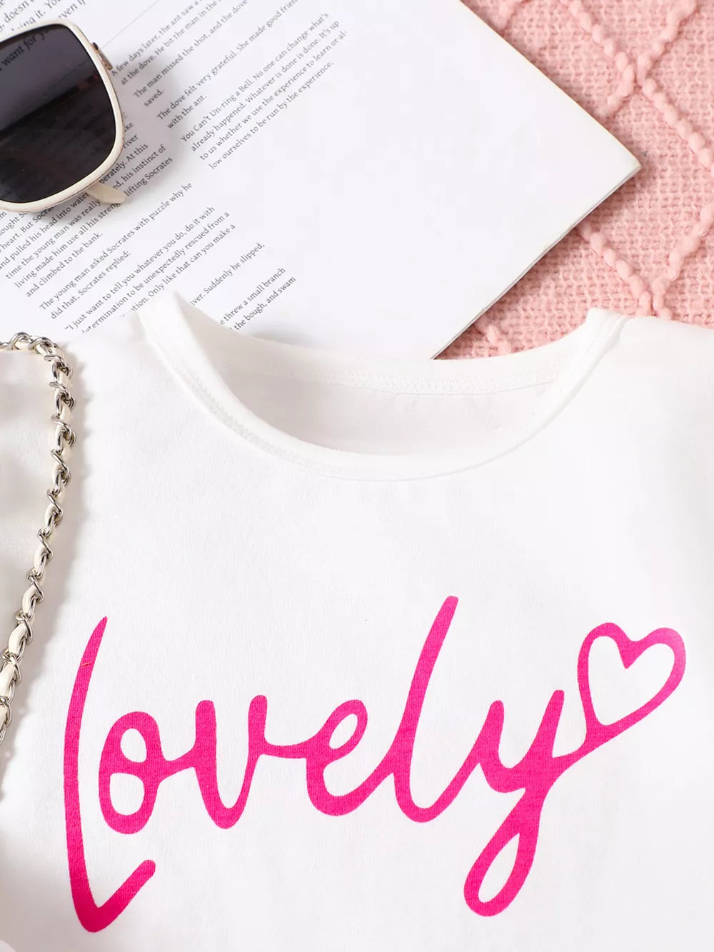 Children S Letter Long Sleeve Top And Denim in White
